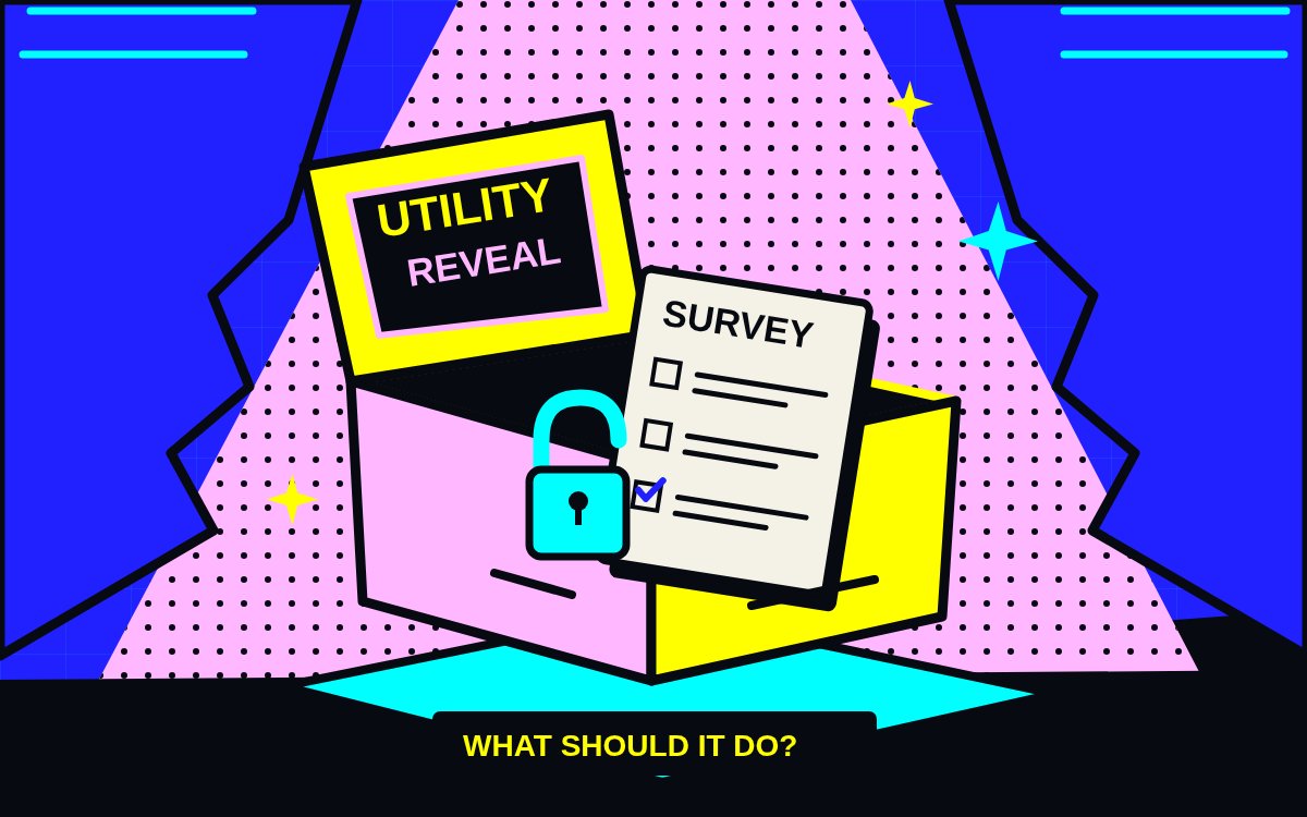 Theatre curtains reveal an unlocked utility chest containing a survey.